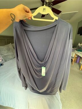 Draped Open Back Top in Dusty Blue